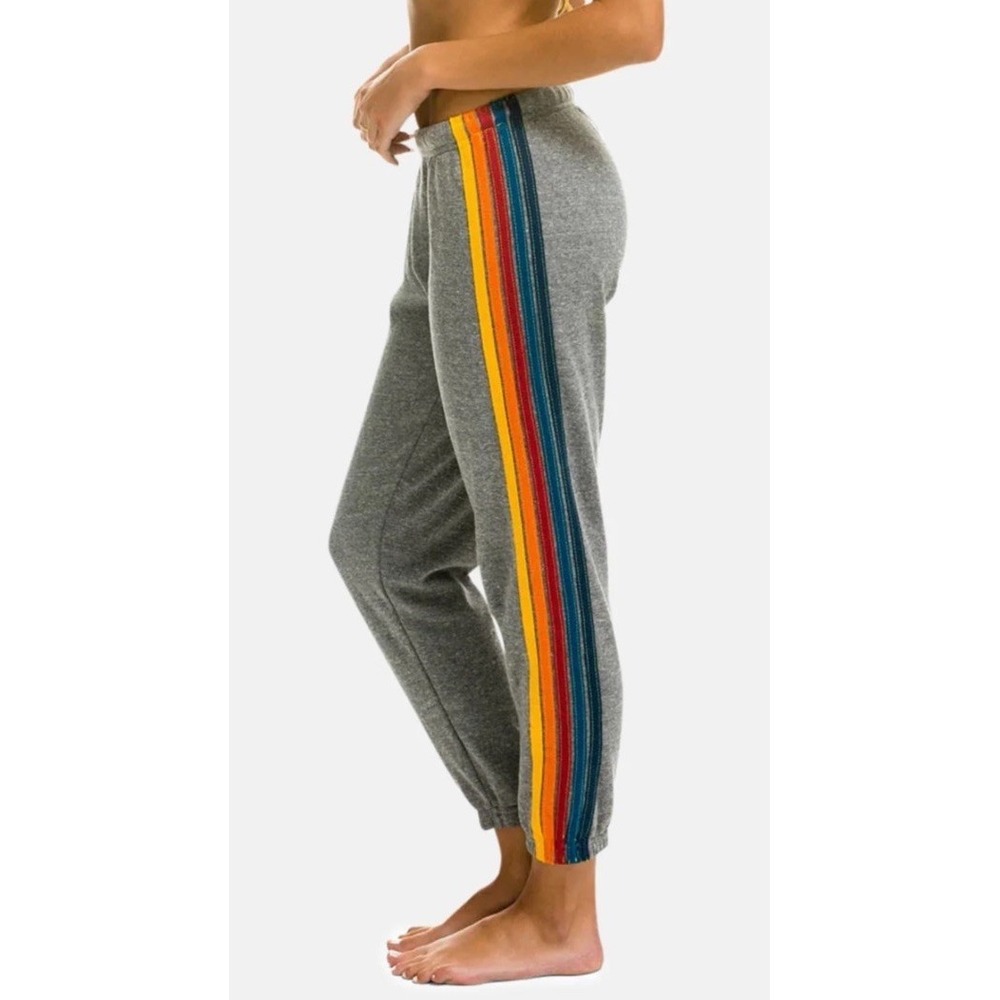 Aviator Nation 5‎ Stripe Sweatpants Joggers Heather Grey Rainbow Women's Medium